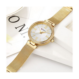 CURREN 9011 Mesh Stainless Steel Analog Watch For Women, 3 image