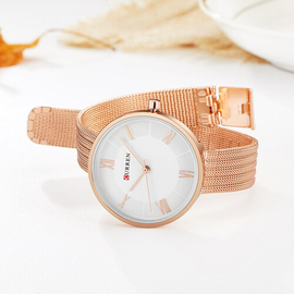 CURREN 9020 RoseGold Mesh Stainless Steel Analog Watch For Women - White & Rose Gold, 4 image