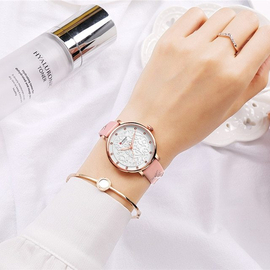 CURREN 9046 Pink PU Leather Analog Watch For Women - Rose Gold & Pink, 2 image