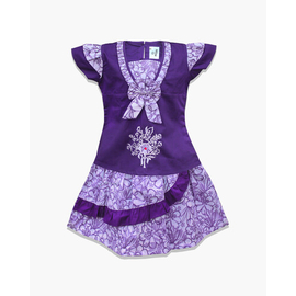 Purple Flower Print Embroider Cotton Skirt Tops For Girls, Color: Purple, Baby Dress Size: 9-12 months