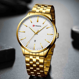 CURREN 8364 Silver Stainless Steel Analog Watch For Men - White & Golden