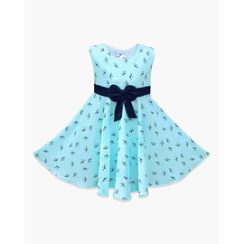 Sky Blue Glass Print Lilen Frock For Baby Girls, Color: Sky Blue, Baby Dress Size: 9-12 months