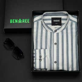Fashionable Summer Shirt for men - White & Denim Blue Stripe, 2 image