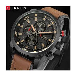 CURREN 8250 Leather Chronograph Watch for Men - Black and Red, 3 image