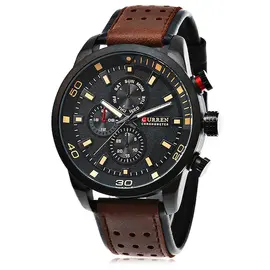 CURREN 8250 Leather Chronograph Watch for Men - Black and Red