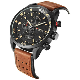 CURREN 8250 Leather Chronograph Watch for Men - Black and Red, 5 image