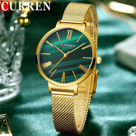 Curren  Stainless Steel Women's Watch- Golden belt & Green dial