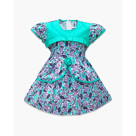 Paste and Multi Color Flower Print Cotton Frock For Girls - HF-565A, Color: Multicolor, Baby Dress Size: 9-12 months