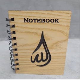 Notebook Diary Journal Compact Light Black Allahu Wooden Spiral Binding Stationery Item Register- 1 Piece