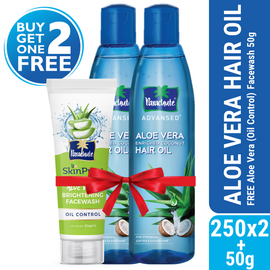 Parachute Hair Oil Advansed Aloe Vera Enriched Coconut 250ml Double Pack (FREE Aloe Vera Facewash - OIL CONTROL - 50gm)