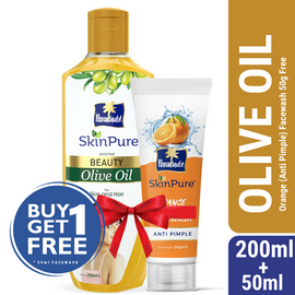 Parachute SkinPure Beauty Olive Oil 200ml (FREE Orange Facewash - ANTI PIMPLE - 50gm)