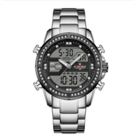 NAVIFORCE NF9190 Silver Stainless Steel Dual Time Watch For Men - Black & Silver