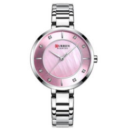 CURREN 9051 Silver Stainless Steel Analog Watch For Women - Pink & Silver