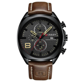 CURREN 8324 Chocolate PU Leather Chronograph Watch For Men - Black & Chocolate