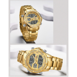 NAVIFORCE NF9190 Golden Stainless Steel Dual Time Watch For Men - Golden, 2 image