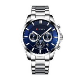 CURREN 8358 Silver Stainless Steel Chronograph Watch For Men - Royal Blue & Silver