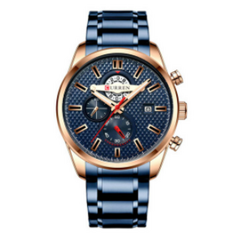 CURREN 8352 Royal Blue Stainless Steel Chronograph Watch For Men - RoseGold & Royal Blue