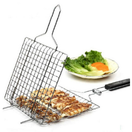 BBQ Grill Machine Handle Type Fish Basket Holder Wooden Handle Rack Grilled Clip Net BBQ Helper, 3 image