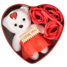 Heart-Shaped Red Box with Teddy and Roses Valentine Day Best Love Gift for Girlfriend -Multi-Color