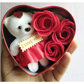 Heart-Shaped Red Box with Teddy and Roses Valentine Day Best Love Gift for Girlfriend -Multi-Color, 7 image