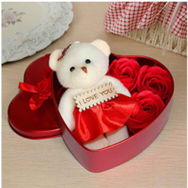 Heart-Shaped Red Box with Teddy and Roses Valentine Day Best Love Gift for Girlfriend -Multi-Color, 4 image