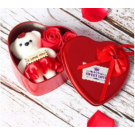 Heart-Shaped Red Box with Teddy and Roses Valentine Day Best Love Gift for Girlfriend -Multi-Color, 2 image
