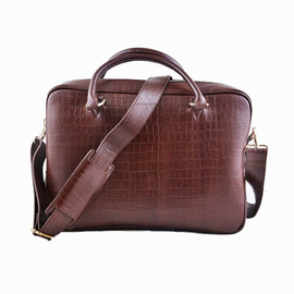 Croco Print Brown Leather Briefcase Bag SB-W16