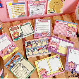 Cute Korea Cartoon Girl Notepad Message Notebook Kawaii Memopad Stationery 50 Sheets Student Plan Sticky Notes