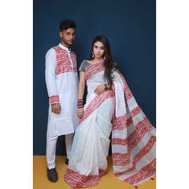 Couple set Saree & Panjabi- White