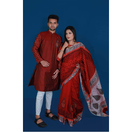 Couple set Saree & Panjabi- Red