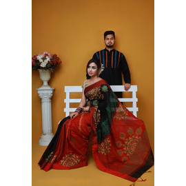 Couple set Saree & Panjabi- Red & Black