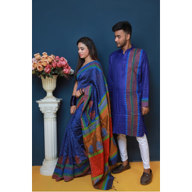 Couple set Saree & Panjabi- Blue