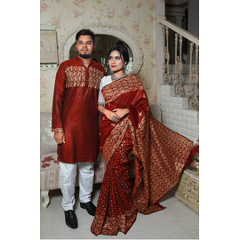 Couple set Saree & Panjabi- Maroon