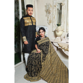 Couple set Saree & Panjabi- Black
