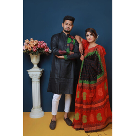 Couple set Saree & Panjabi- Red & Black