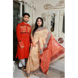 Couple set Saree & Panjabi- Light Orange
