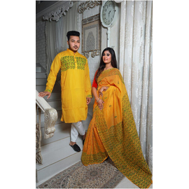 Couple set Saree & Panjabi- Yellow