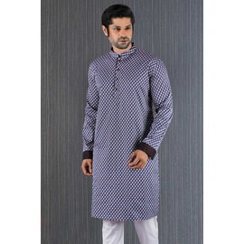 Mens Fashionable Panjabi (Blue Check), Size: 40