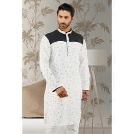 Mens Fashionable Panjabi (Black & White), Size: 40