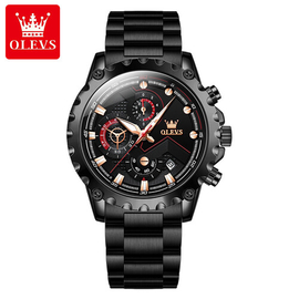 Olevs 2873 Black Stainless Steel Chronograph Wrist Watch For Men - Black