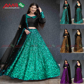 Party Stylish Sequence Lehenga For Women (Bottle Green)