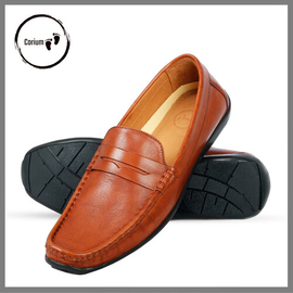 Original Moccasin Leather Shoes For Men, Color: Brown, Size: 39