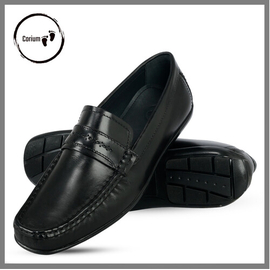 Real Moccasin Loafer Shoes With Hand Stitch, Color: Black, Size: 40