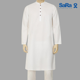 SaRa Mens Panjabi (MPJ13FCF-White), Size: S