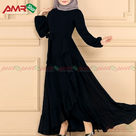 Turkish Stylesh Waist Belt Borka Gown (Black), Size: 36