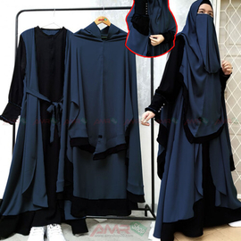 Indonesia Stylish Hijab Niqab Borkha Set (Nevy Blue), Size: 36