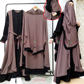 Indonesia Stylish Hijab Niqab Borkha  Set (Brown), Size: 36