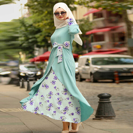 Iraq Stylish Special Printed Hijab Borkha  (Sea Green), Size: 38