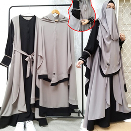 Indonesia Stylish Hijab Niqab Borkha  Set (Ash), Size: 36