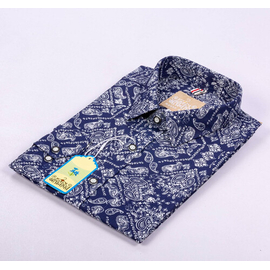 Full Sleve Casual Shirt-Royel Blue Print, Size: M